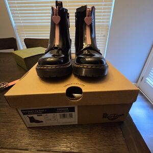 Dr. Martens Black and Pink Heart Zip Boots